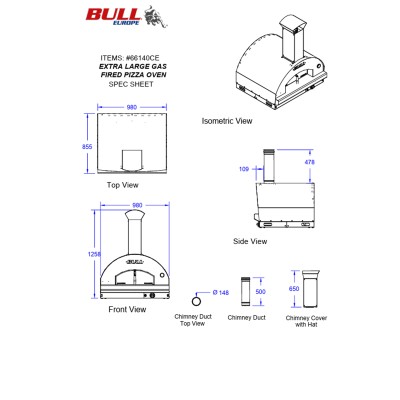 Four à pizza à gaz extra large Bull 66140CE 100 cm en acier inoxydable