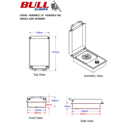 Bull 60008CE outdoor LPG hob domino 31 cm built-in stainless steel