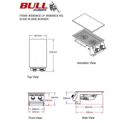 Bull 30009CE outdoor built-in methane hob 33 cm stainless steel