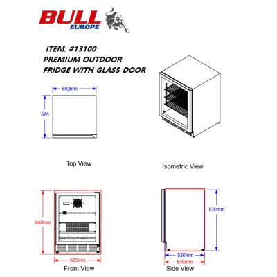 Bull 13100CE Outdoor-Kühlschrank 60 cm h 82 Glastür