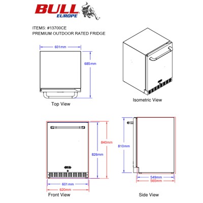 Bull 13700CE outdoor refrigerator 60 cm h 82 stainless steel