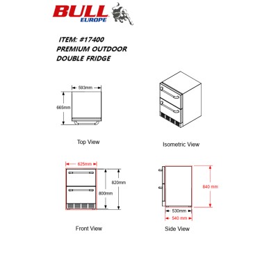 Bull 17400CE Outdoor-Kühlschrank Doppelschublade 60 cm H 82 Edelstahl