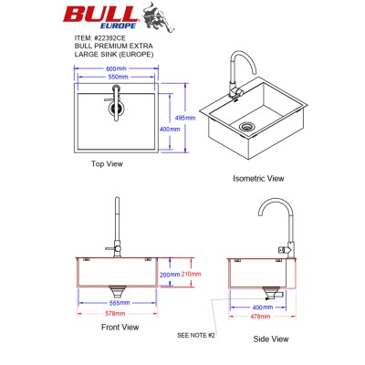 Bull 22392 lavello + rubinetto da esterno da incasso 60 cm inox