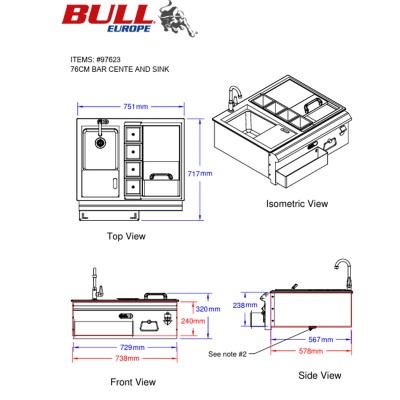 Bull 97623 76 cm Einbaubarmodul aus Edelstahl