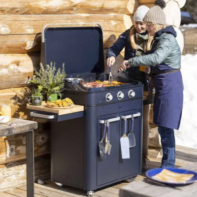 Plancha à gaz Eno combo enosign 80 cm avec chariot 140 cm bleu marine