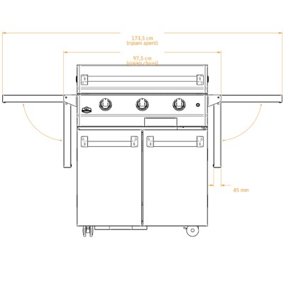 Patelnia grillowa Brabura Inox 30 z wózkiem 174 cm ze stali nierdzewnej
