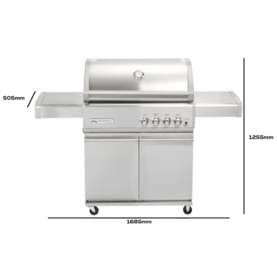 Barbecue à gaz Crossray tcs4pl 4 feux avec chariot 170 cm en acier inoxydable