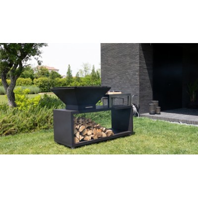 Grill Oveneat BBQ Combo z wolnostojącym uchwytem na drewno, 150 cm, antracyt