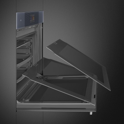Horno pirolítico empotrable Smeg sop6104tpg de 60 cm, cristal gris