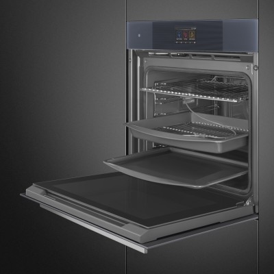 Horno pirolítico empotrable Smeg sop6104tpg de 60 cm, cristal gris