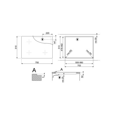 Smeg si2m5743d1 induction hob 75 cm glass ceramic black