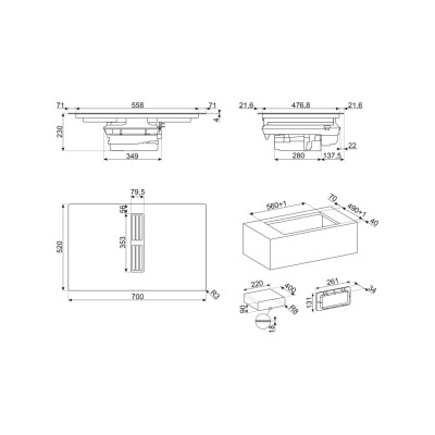Placa de inducción Smeg hobd472d2 con campana integrada 70 cm negra