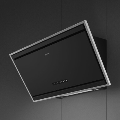 Campana extractora inclinada de pared Smeg kv394mb de 90 cm con cristal negro