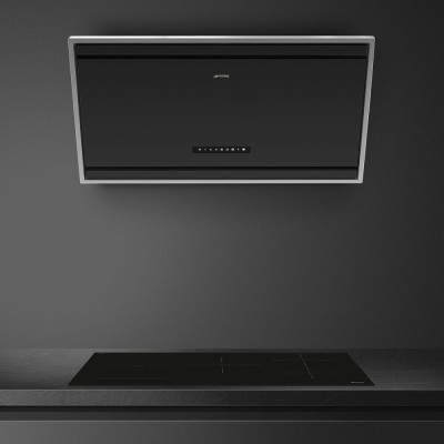Campana extractora inclinada de pared Smeg kv394mb de 90 cm con cristal negro