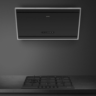 Campana extractora inclinada de pared Smeg kv394mb de 90 cm con cristal negro