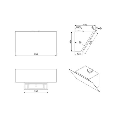Campana extractora inclinada de pared Smeg kv394mb de 90 cm con cristal negro