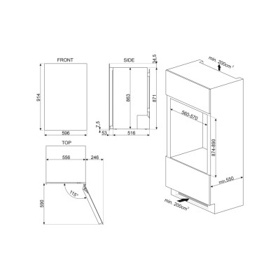 Smeg cvi040be Einbau-Weinkeller 60 cm h 91 Schwarzglas