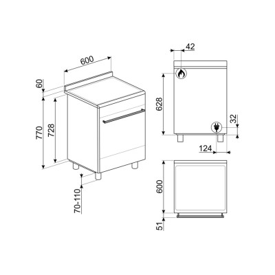 Smeg cx60gmx 60cm Arbeitsplatten-Gasherd Edelstahl