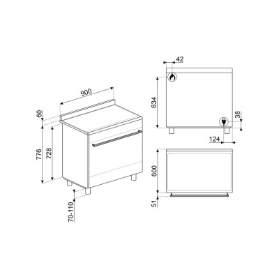 Smeg cx90gm 90cm stainless steel countertop gas cooker