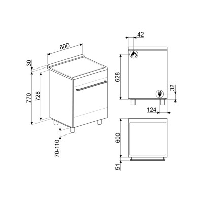 Smeg gp61x9 Gasherd mit Pyrolyseofen 60 cm Edelstahl