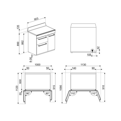 Smeg tr93ip2 cucina induzione da appoggio 90 cm panna