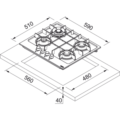 Franke fhma 604 3g dc c gas hob 60 cm glass slate grey