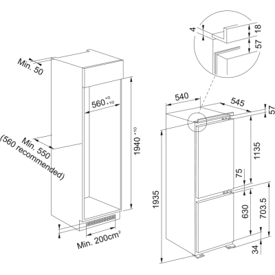 Franke FCB 360 V NE D Einbaukühlschrank mit Gefrierfach H 193 cm