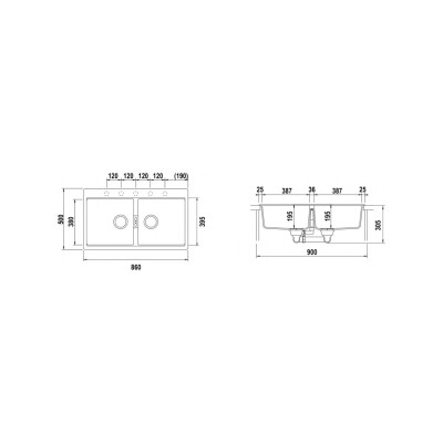 Schock Horizont N200 Doppelspüle 86 cm, Schwarz