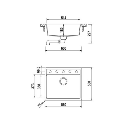 Schock mono n100 Einzelbecken flächenbündige Spüle 56 cm schwarz