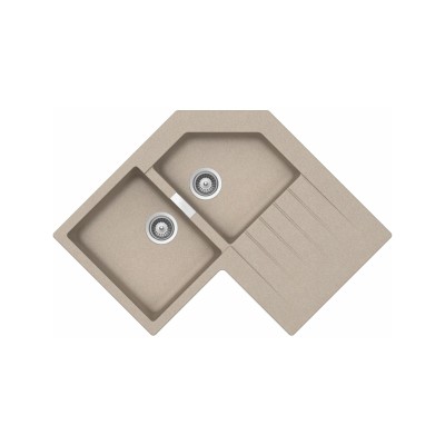 Schock Primus C200 Eckspüle, Doppelbecken + Abtropffläche, 84 Oatmeal