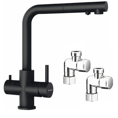 Schock Vitus three-way mixer tap with filtered water, filters and black shower head