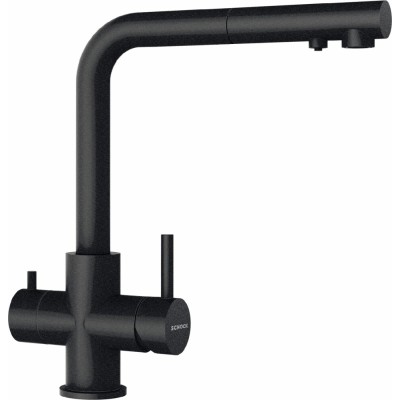 Schock Vitus three-way mixer tap with filtered water, filters and black shower head