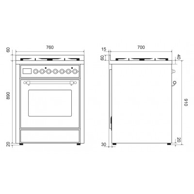 Ilve m30dne3/eg Gas-Tischherd + Majestic 76 cm smaragdgrüne Dunstabzugshaube