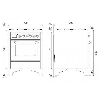Kuchenka gazowa Ilve m07n + okap Majestic 70 cm, biały