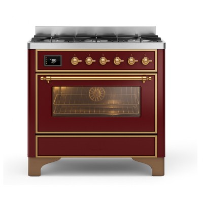 Ilve m096dne3/bu 90 cm Majestic Gaskocher für die Arbeitsplatte, burgunderrot
