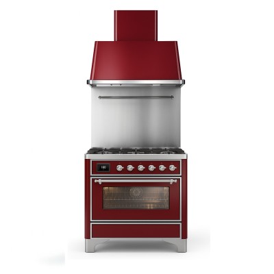 Ilve m096dne3/bu cucina a gas + cappa 90 cm Majestic rosso borgogna