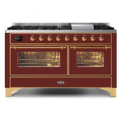 Ilve m15n-bu cucina da appoggio gas + frytop 150 cm rosso borgogna