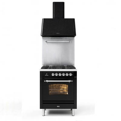 Ilve p07n-bk Gasherd + 70 cm Arbeitsplattenhaube, schwarz glänzend