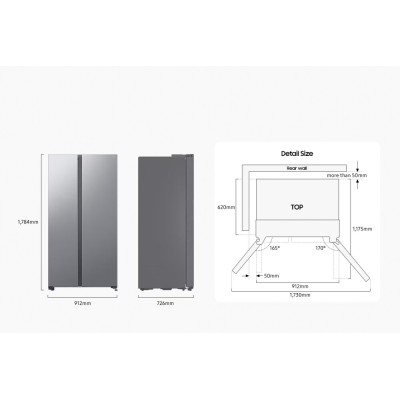 Frigorífico + congelador Samsung RS70F65QDTEF de 91 cm, lado a lado, en acero inoxidable.
