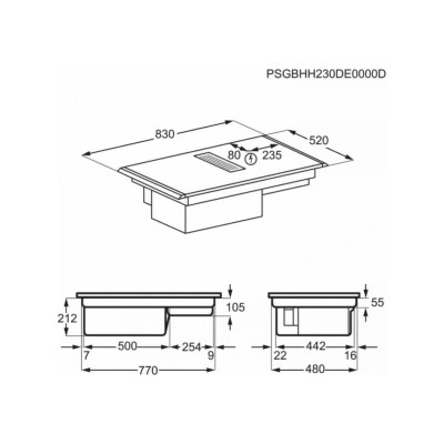 Plaque à induction AEG NCP84C01AZ avec hotte intégrée, 83 cm, revêtement vitrocéramique noir mat