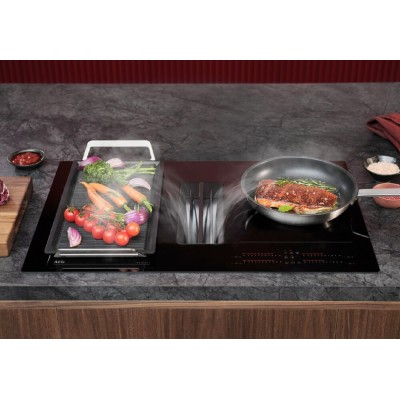 Płyta indukcyjna Aeg nch84c23cb Series 7000 Sensefry ze zintegrowanym okapem 80 cm, czarna, szklano-ceramiczna