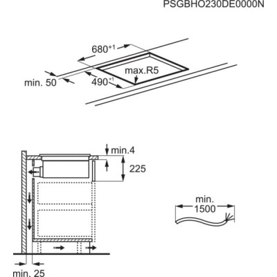 Placa de inducción Aeg NCH74B01CB Serie 6000 con campana extractora integrada de 70 cm, vitrocerámica negra.