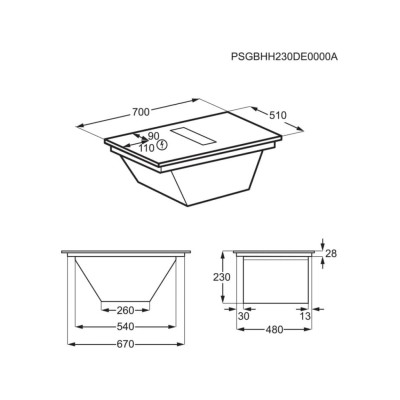Płyta indukcyjna Aeg nch74b01cb seria 6000 ze zintegrowanym okapem 70 cm, czarna, szklano-ceramiczna