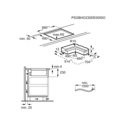 Placa de inducción Aeg NCH74B01CB Serie 6000 con campana extractora integrada de 70 cm, vitrocerámica negra.