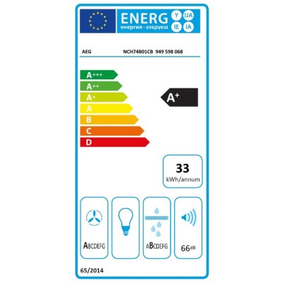 Placa de inducción Aeg NCH74B01CB Serie 6000 con campana extractora integrada de 70 cm, vitrocerámica negra.