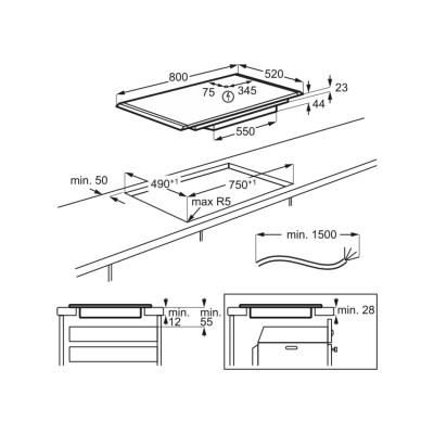 Aeg nik85m00az Series 6000 induction hob 80 cm matt black glass ceramic