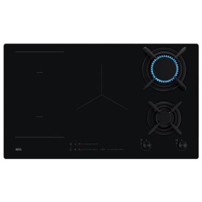Placa de inducción híbrida de gas AEG HF704193NB de 90 cm, vitrocerámica negra