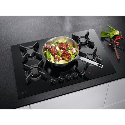 AEG HKB75453NB Serie 8000 Gaskochfeld 75 cm schwarzes Glas