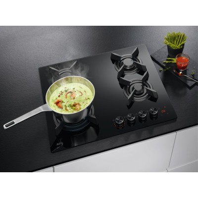 Placa de gas Aeg HKB64453NB Serie 8000 de 60 cm con cristal negro