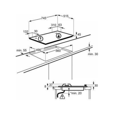 Plaque de cuisson à gaz AEG HGB75423UZ Série 7000, 75 cm, acier inoxydable